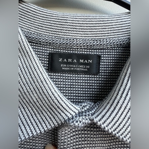 ZARA MAN Polo Shirt Size S Black White Microstripe 100% Cotton Summer Minimalist - Picture 7 of 8